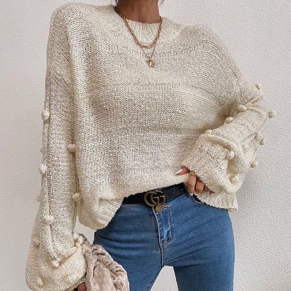 Bellanblue Sweaters - Cream Popcorn Pom Knit Oversized Sweater